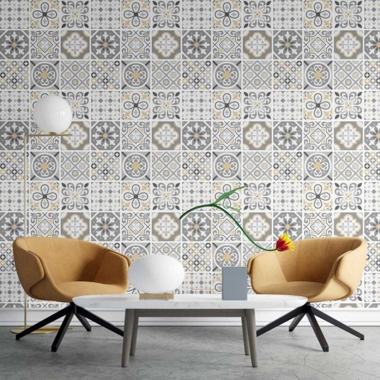 Papel de Parede Adesivo Azulejo tons bege N03029