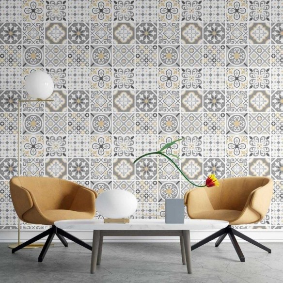 Papel de Parede Adesivo Azulejo tons bege N03029