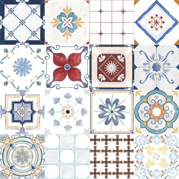 Papel de Parede Adesivo Azulejo Vermelho e Azul N03027