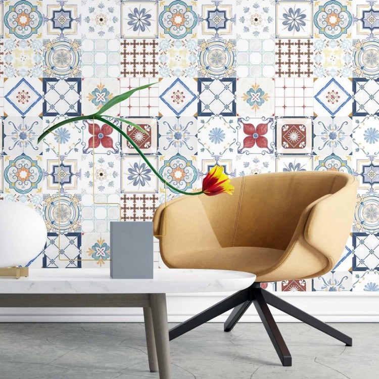 Papel de Parede Adesivo Azulejo Vermelho e Azul...