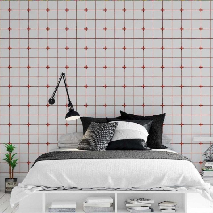 Papel de Parede Adesivo Azulejo Vermelho e...