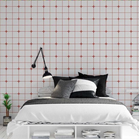 Papel de Parede Adesivo Azulejo Vermelho e Branco N05213