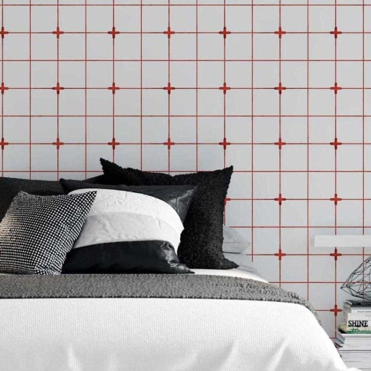 Papel de Parede Adesivo Azulejo Vermelho e...