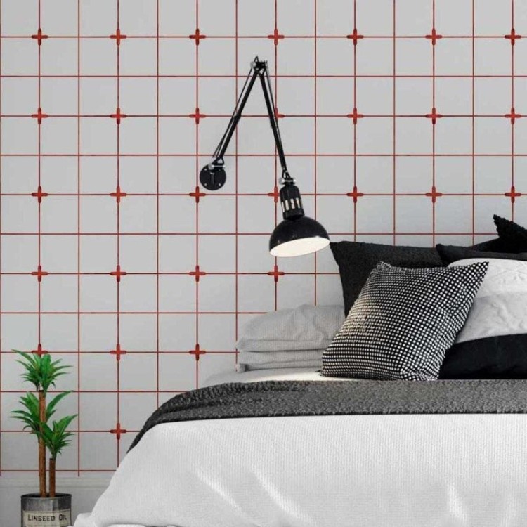 Papel de Parede Adesivo Azulejo Vermelho e...