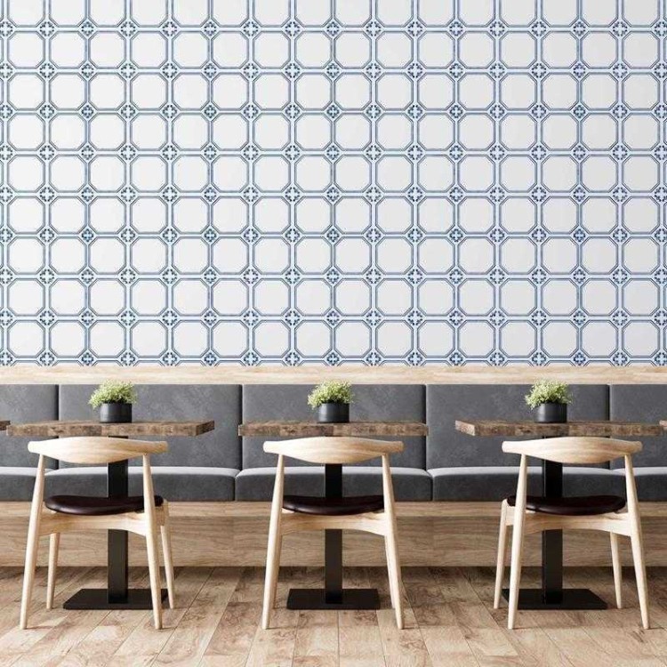 Papel de Parede Adesivo Azulejo Vintage Azul e...