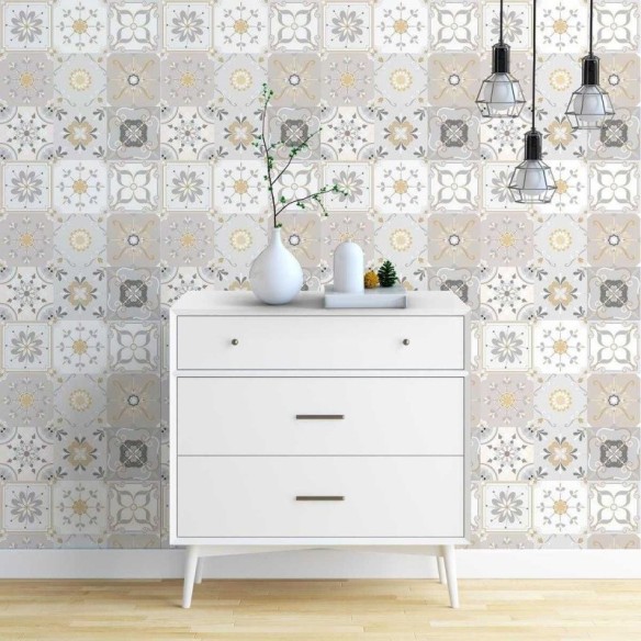 Papel de Parede Adesivo Azulejos cores neutras N03149