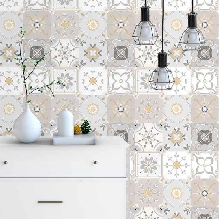 Papel de Parede Adesivo Azulejos cores neutras...
