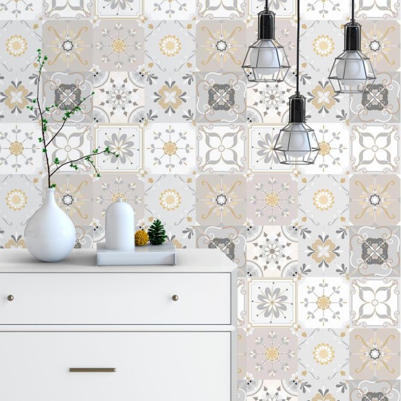Papel de Parede Adesivo Azulejos cores neutras N03149